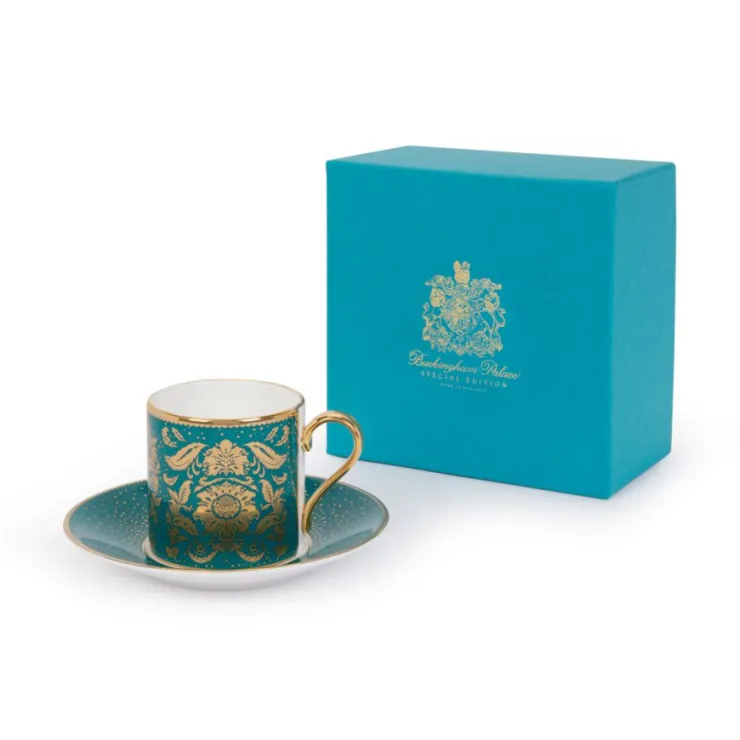 Acanthus Teal Coffee Cup And Saucer*Royal Collection Shop Hot